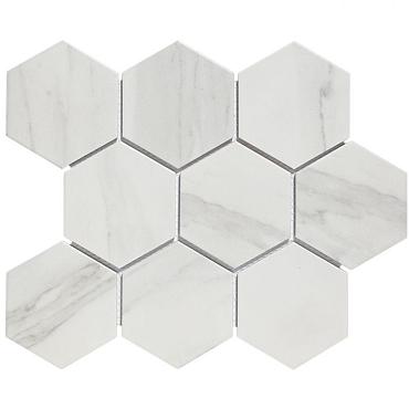 Barcelona 25,6x29,6x0,65 Carrara White Matt Porcelain Printed Hexagon