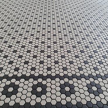 London 26x30x0,5 White + Black 18 black dots Porcelain Unglazed Hexagon