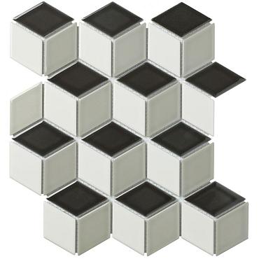 Paris 26,6x30,5x0,6 black+white+grey Glossy Porcelain Glazed Cubic