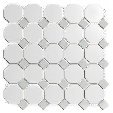 Paris 29,5x29,5x0,6 White and Grey Matt + Glossy Porcelain Glazed Octagon