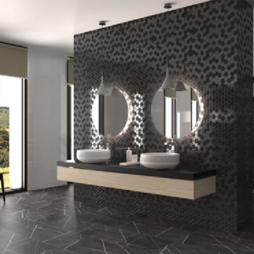 Valencia 27,8x32,5x0,5 Black Matt + Glossy Glass Recycled Hexagon