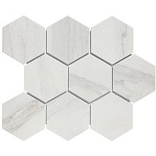 Barcelona 25,6x29,6x0,65 Carrara White Matt Porcelain Printed Hexagon