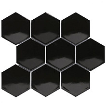 Barcelona 25,6x29,6x0,65 Black Glossy Porcelain Glazed Hexagon