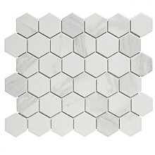 Barcelona 28,1x32,5x0,6 Carrara White Matt Porcelain Printed Hexagon
