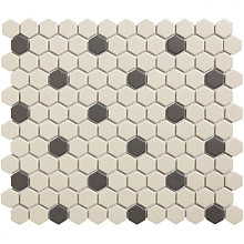 London 26x30x0,5 White + Black 18 black dots Porcelain Unglazed Hexagon