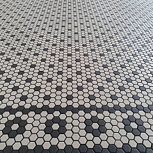 London 26x30x0,5 White + Black 4 black flowers Porcelain Unglazed Hexagon