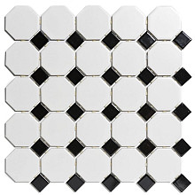 Paris 29,5x29,5x0,6 White and Black Matt + Glossy Porcelain Glazed Octagon