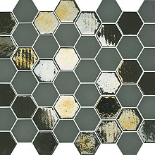 Valencia 27,8x32,5x0,5 Khaki Matt + Glossy Glass Recycled Hexagon