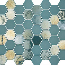 Valencia 27,8x32,5x0,5 Turquoise Matt + Glossy Glass Recycled Hexagon