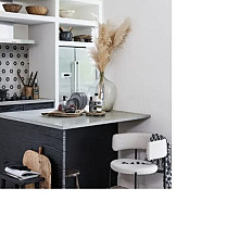 London 26x30x0,5 White + Black 4 black flowers Porcelain Unglazed Hexagon