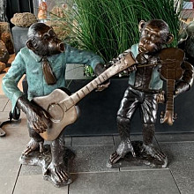 Beeld - Brons muzikant apen 90 cm