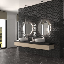 Valencia 27,8x32,5x0,5 Black Matt + Glossy Glass Recycled Hexagon